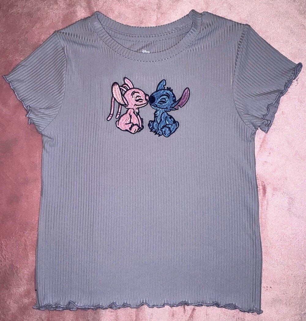 Disney Stitch & Angel SS Top Girls  Ribbed Ruffle Hem Size Medium 10/12